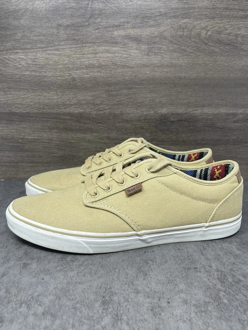 Vans Atwood Deluxe Sneakers Mens Size 13 Khaki Brown Tan White Low Top